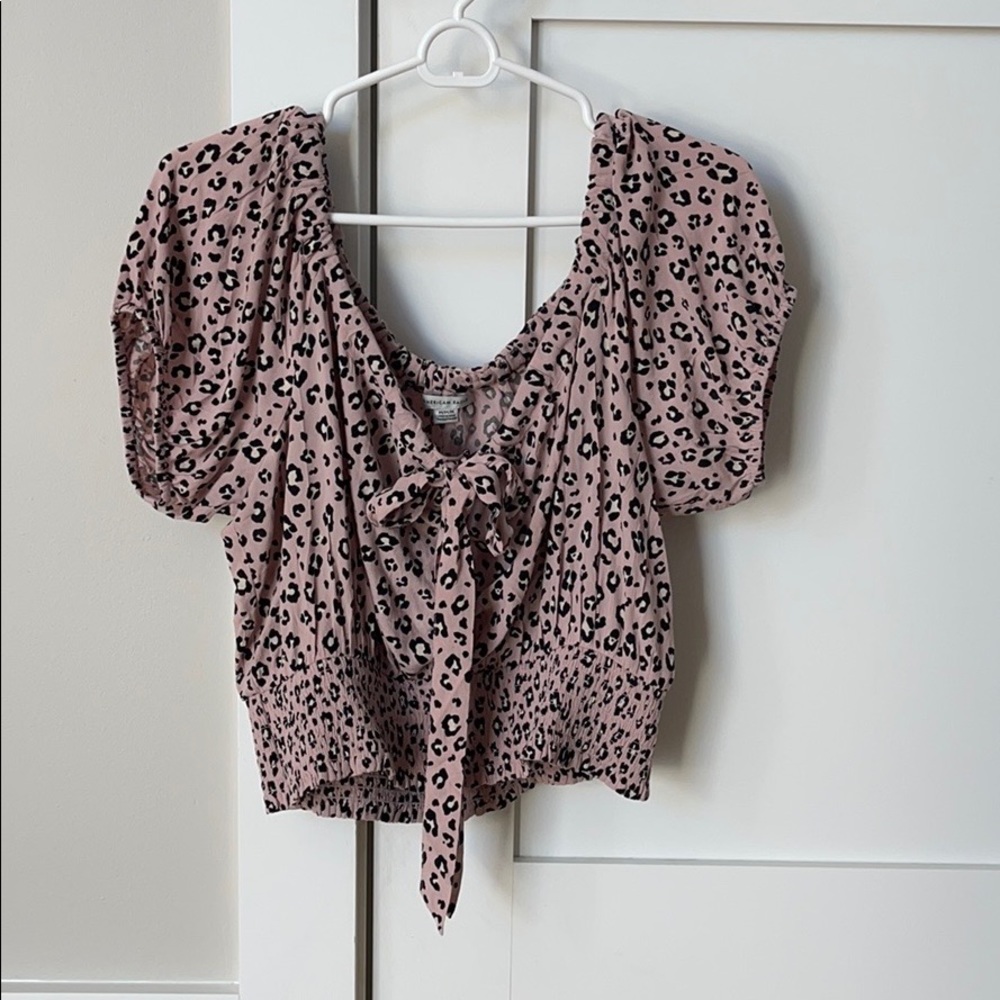 Cheetah Print Pink American Eagle Cropped Shirt